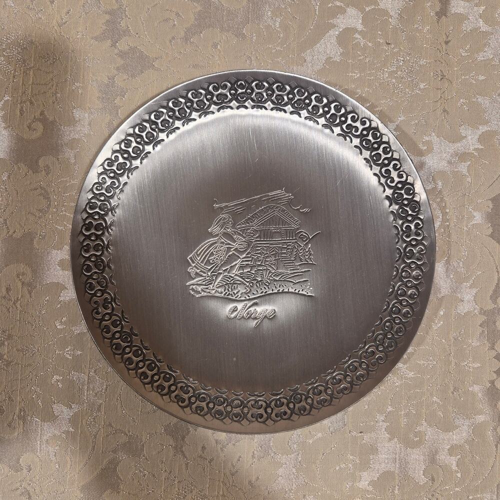 Vintage Norwegian Pewter Decorative Souvenir 8" Plate